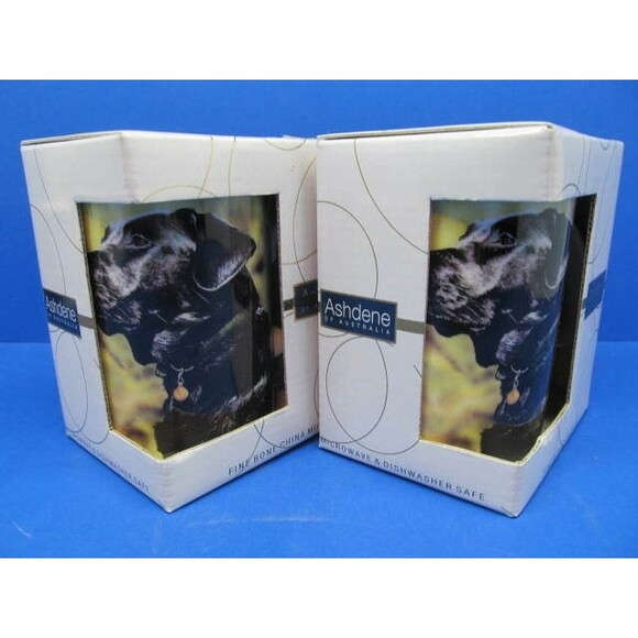 Black Lab Bone China Mugs Ashdene Australia Set of 2 New - Picture 8 of 12